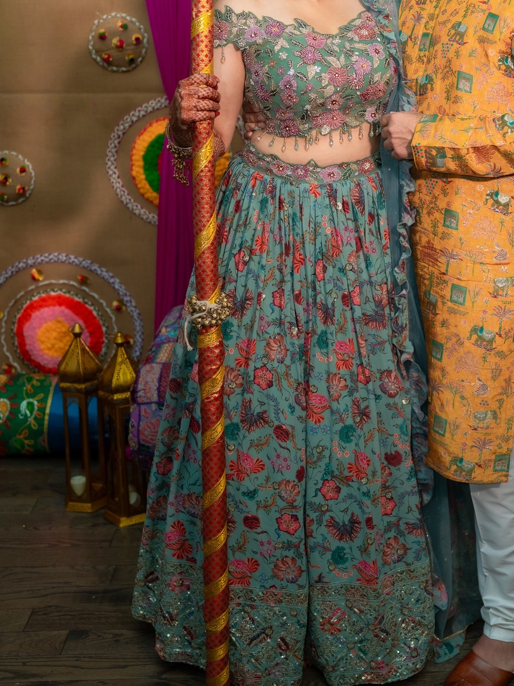 Ethnic Indian Wear Teal and Pink Embroidered Bridal Lehenga